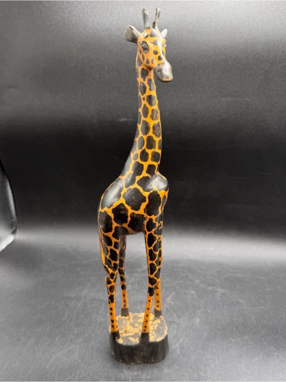 Vintage Hand Carved Wooden Giraffe Statue 14" Tall - Hand Painted African Art